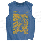 Unisex Yayoi Kusama Sleepy Cat Printed Washed Tank Top