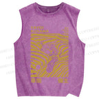 Unisex Yayoi Kusama Sleepy Cat Printed Washed Tank Top