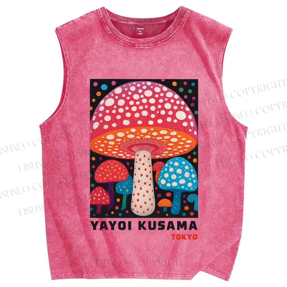 Unisex Yayoi Kusama Mushroom Printed Washed Tank Top