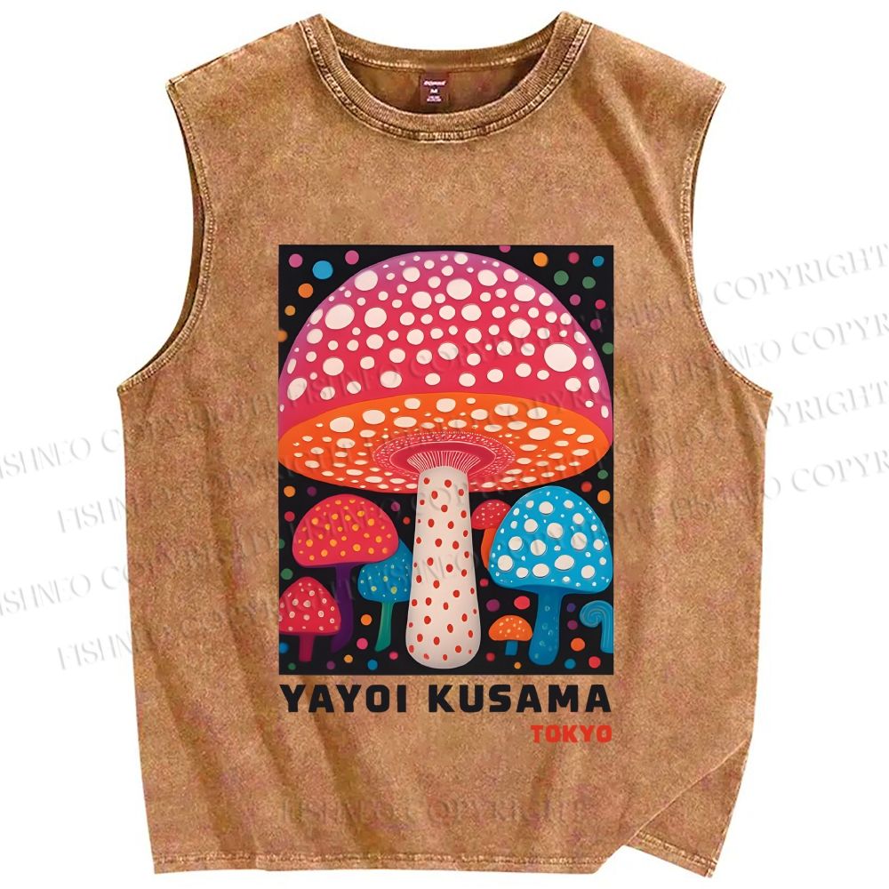 Unisex Yayoi Kusama Mushroom Printed Washed Tank Top
