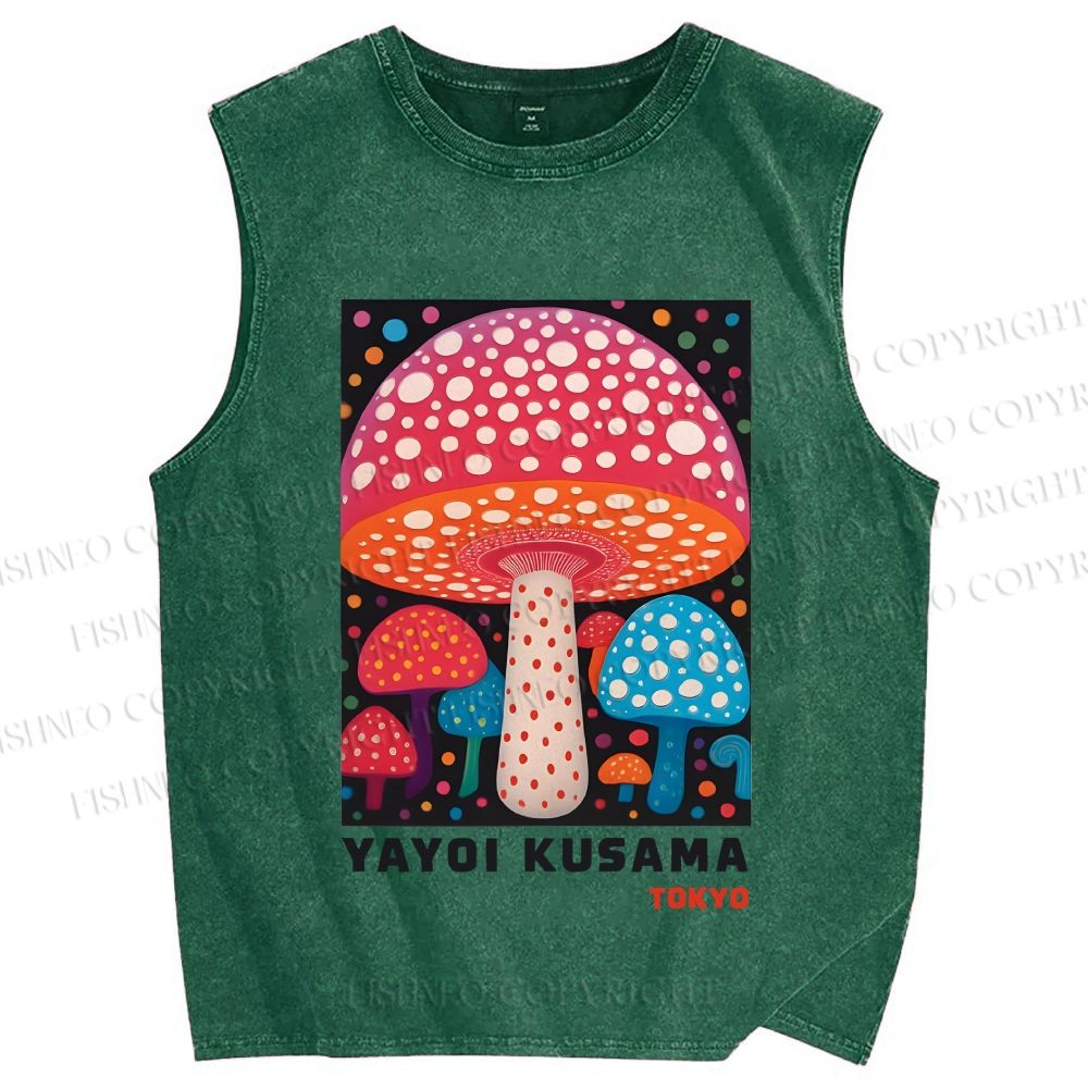 Unisex Yayoi Kusama Mushroom Printed Washed Tank Top