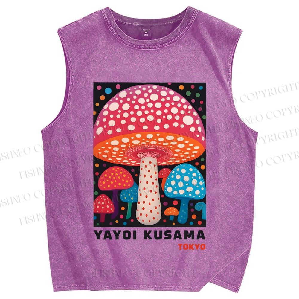 Unisex Yayoi Kusama Mushroom Printed Washed Tank Top