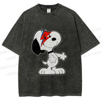 Unisex David Bowie Style Snoopy Printed Washed Tee