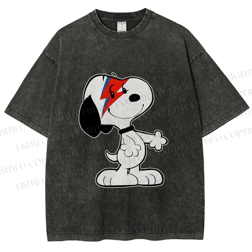 Unisex David Bowie Style Snoopy Printed Washed Tee