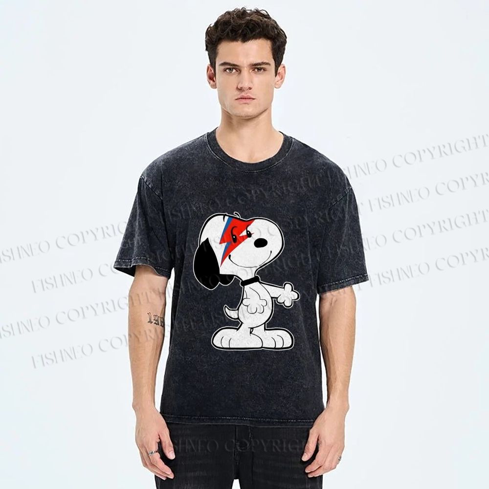 Unisex David Bowie Style Snoopy Printed Washed Tee
