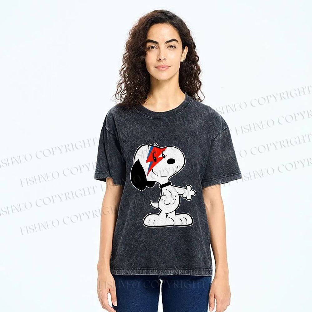 Unisex David Bowie Style Snoopy Printed Washed Tee
