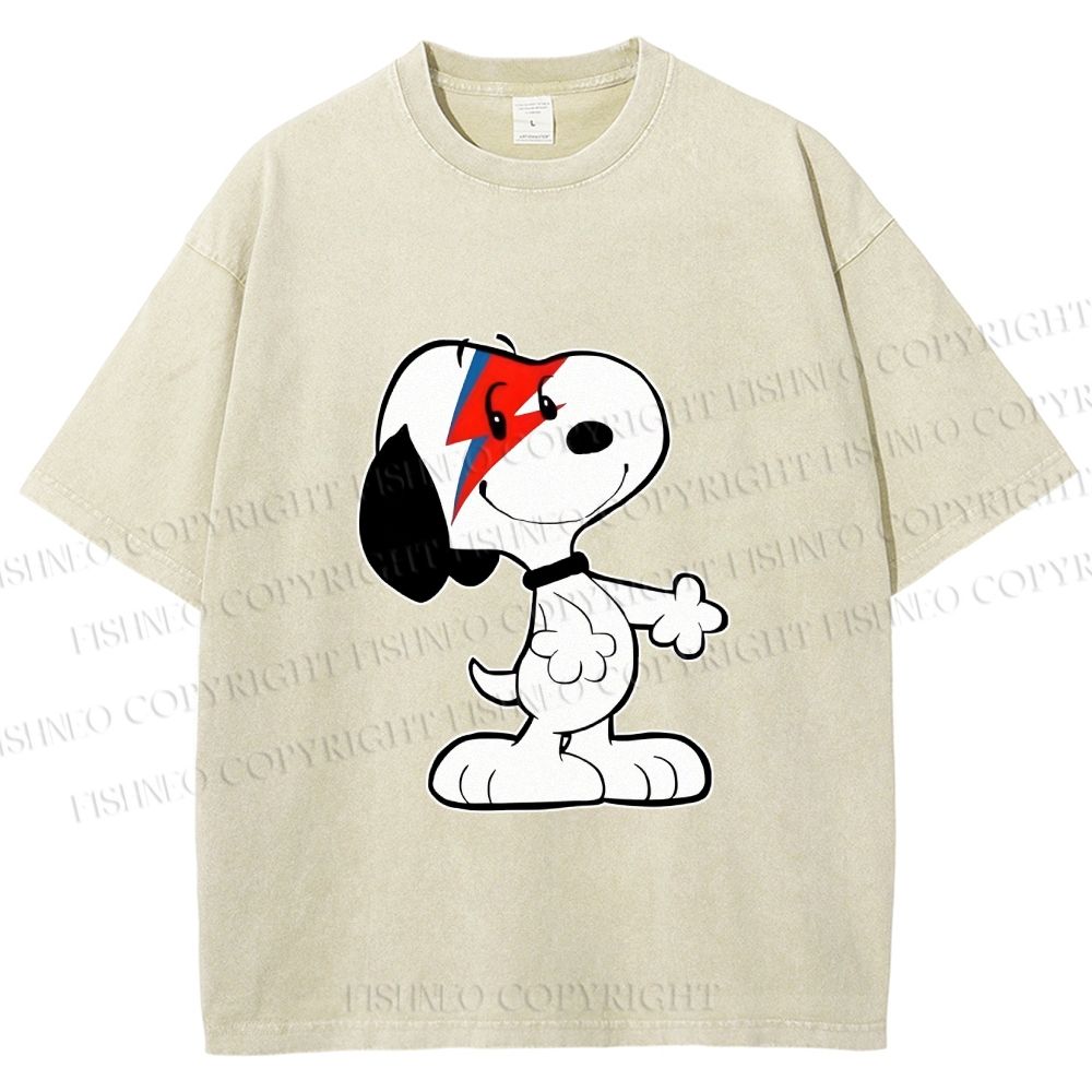 Unisex David Bowie Style Snoopy Printed Washed Tee