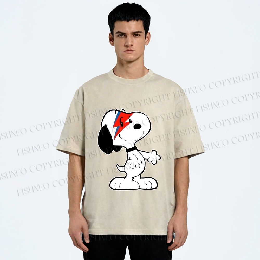 Unisex David Bowie Style Snoopy Printed Washed Tee