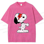 Unisex David Bowie Style Snoopy Printed Washed Tee