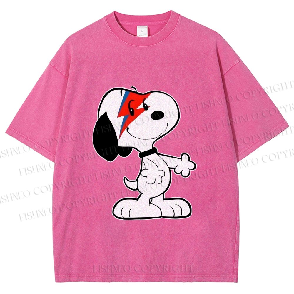 Unisex David Bowie Style Snoopy Printed Washed Tee