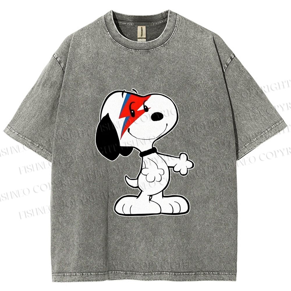 Unisex David Bowie Style Snoopy Printed Washed Tee