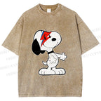 Unisex David Bowie Style Snoopy Printed Washed Tee