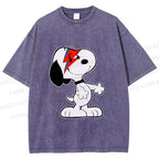 Unisex David Bowie Style Snoopy Printed Washed Tee