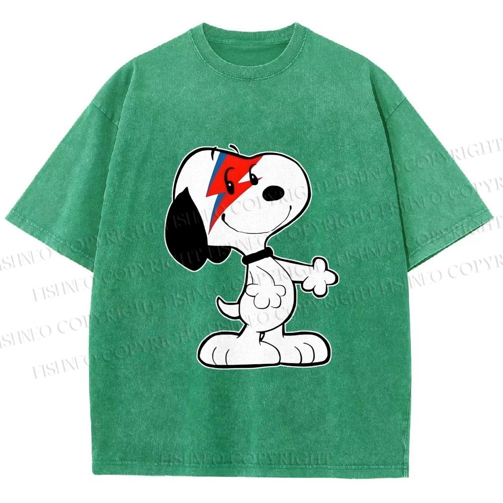 Unisex David Bowie Style Snoopy Printed Washed Tee