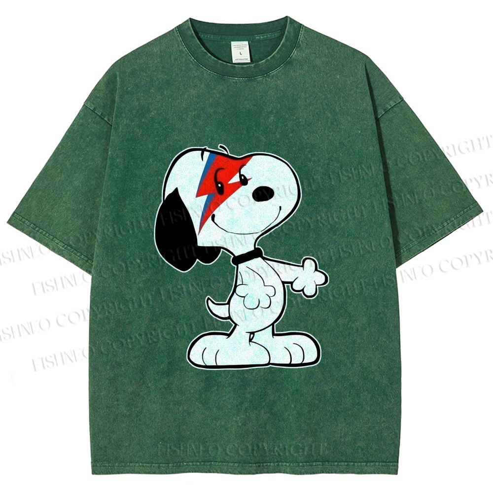 Unisex David Bowie Style Snoopy Printed Washed Tee