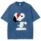 Unisex David Bowie Style Snoopy Printed Washed Tee
