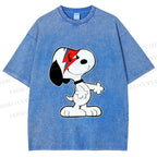 Unisex David Bowie Style Snoopy Printed Washed Tee