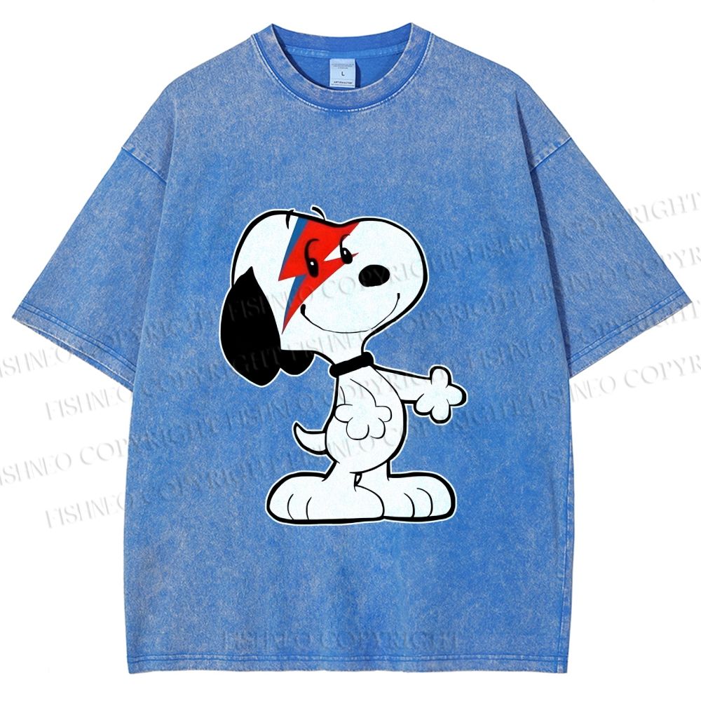 Unisex David Bowie Style Snoopy Printed Washed Tee