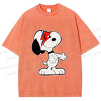 Unisex David Bowie Style Snoopy Printed Washed Tee