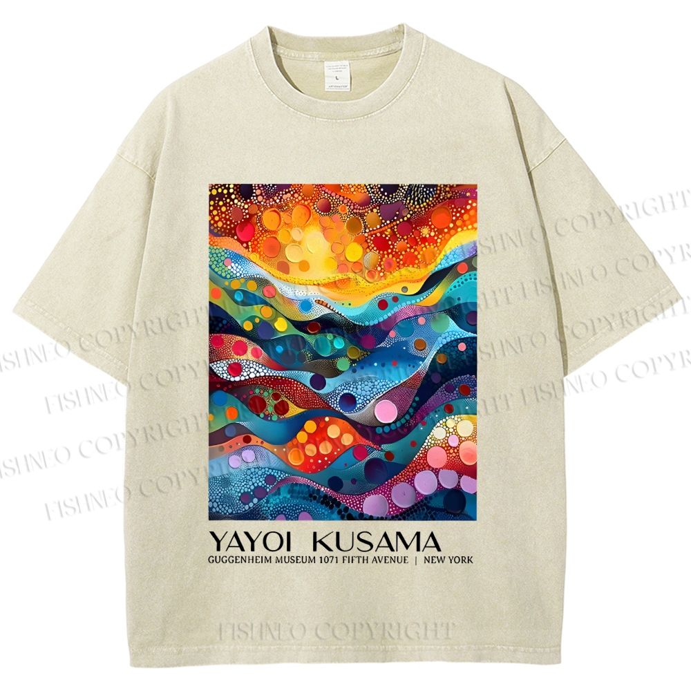 Unisex Yayoi Kusama Multicolor River With Dots Printed Washed Tee