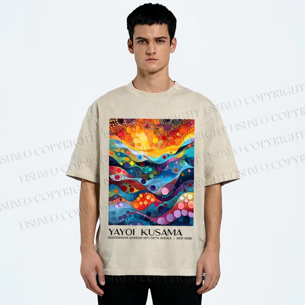 Unisex Yayoi Kusama Multicolor River With Dots Printed Washed Tee
