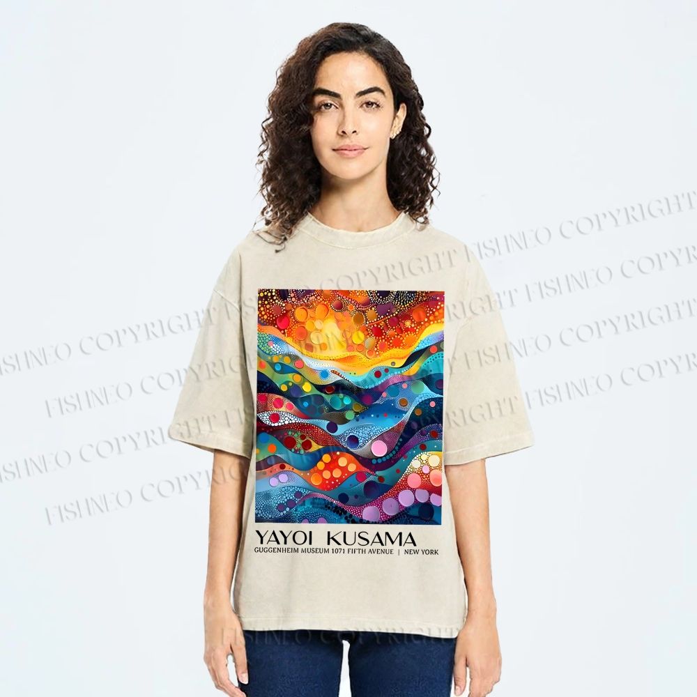 Unisex Yayoi Kusama Multicolor River With Dots Printed Washed Tee