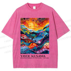 Unisex Yayoi Kusama Multicolor River With Dots Printed Washed Tee