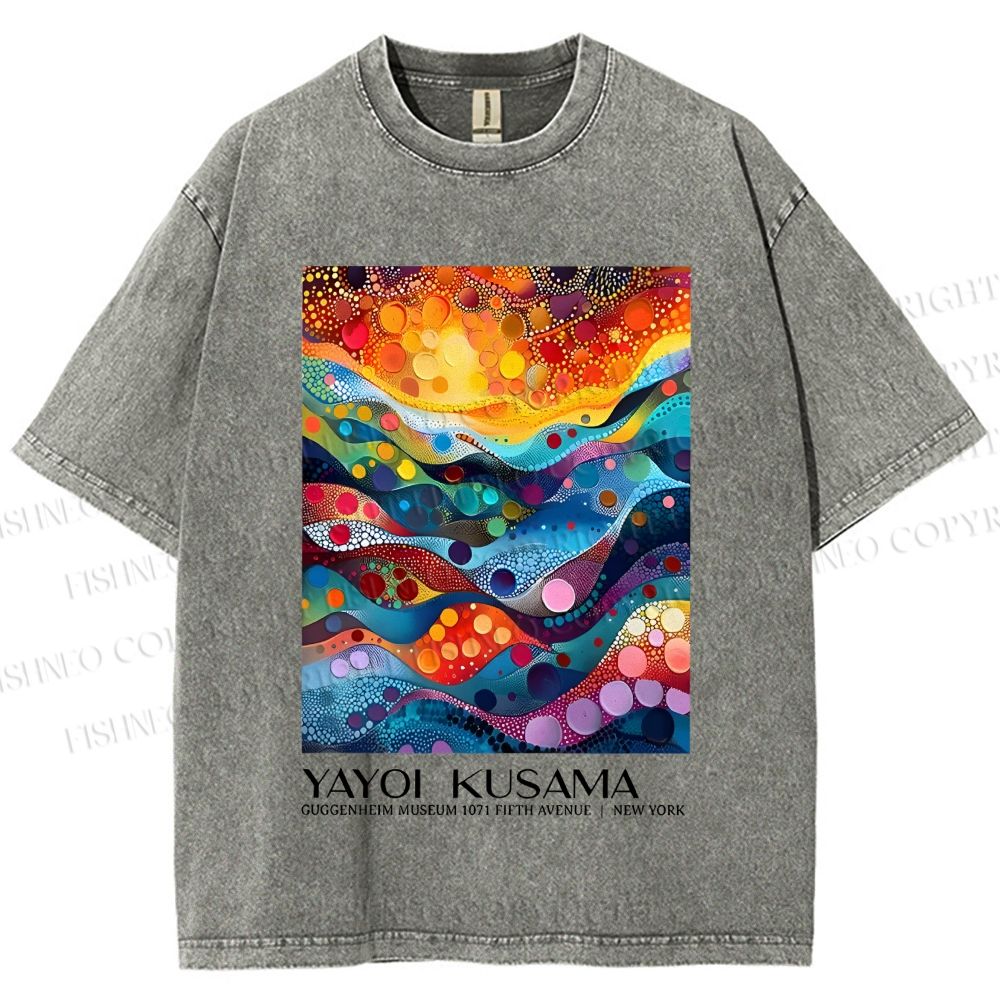 Unisex Yayoi Kusama Multicolor River With Dots Printed Washed Tee