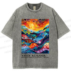 Unisex Yayoi Kusama Multicolor River With Dots Printed Washed Tee