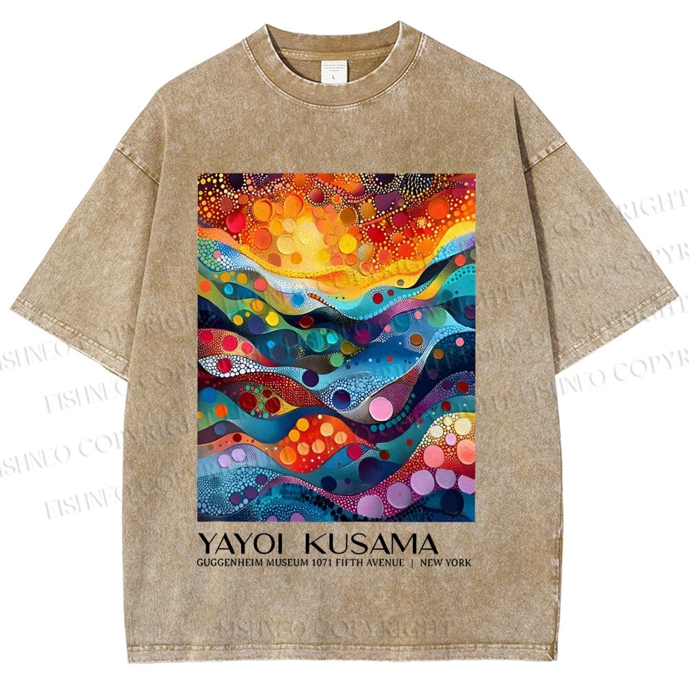 Unisex Yayoi Kusama Multicolor River With Dots Printed Washed Tee