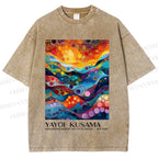 Unisex Yayoi Kusama Multicolor River With Dots Printed Washed Tee