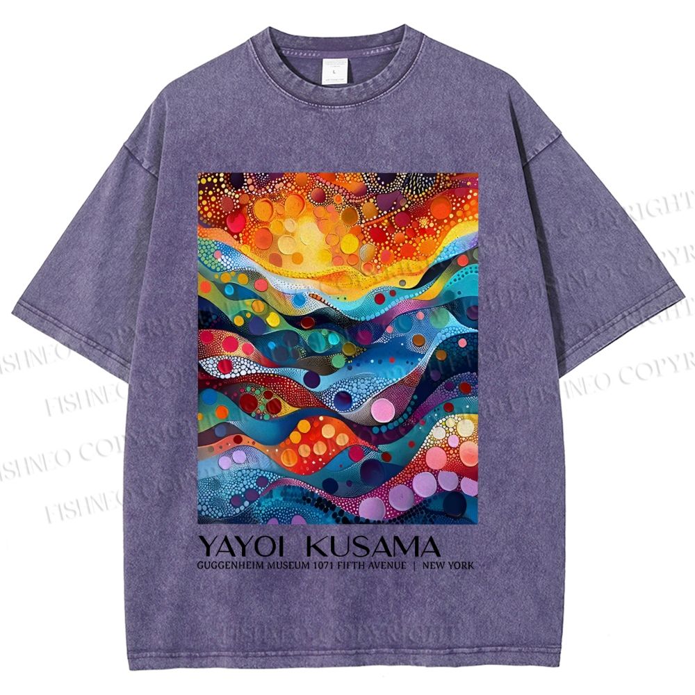 Unisex Yayoi Kusama Multicolor River With Dots Printed Washed Tee