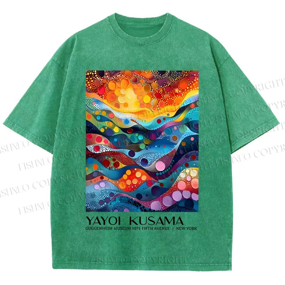 Unisex Yayoi Kusama Multicolor River With Dots Printed Washed Tee