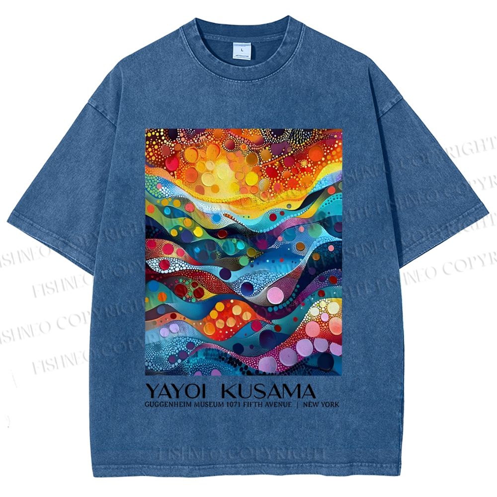 Unisex Yayoi Kusama Multicolor River With Dots Printed Washed Tee