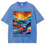 Unisex Yayoi Kusama Multicolor River With Dots Printed Washed Tee