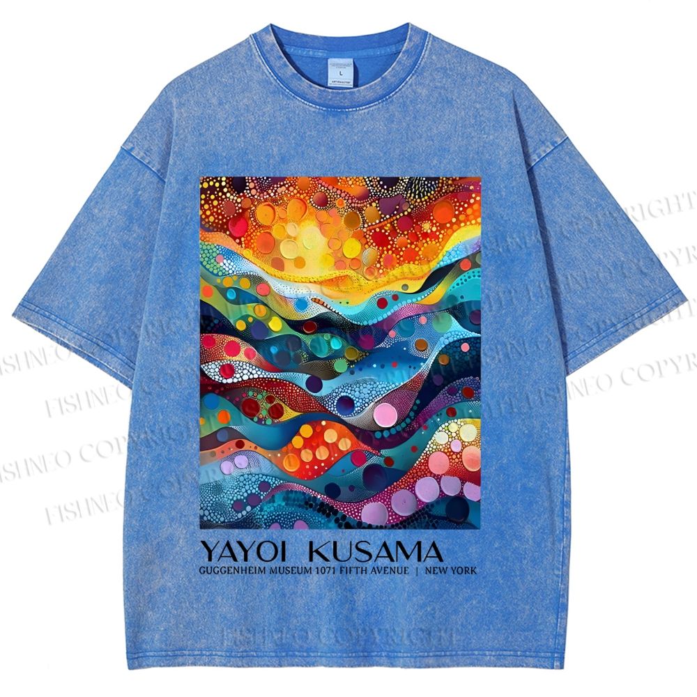 Unisex Yayoi Kusama Multicolor River With Dots Printed Washed Tee