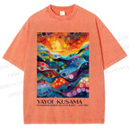 Unisex Yayoi Kusama Multicolor River With Dots Printed Washed Tee