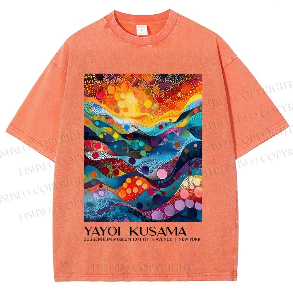Unisex Yayoi Kusama Multicolor River With Dots Printed Washed Tee