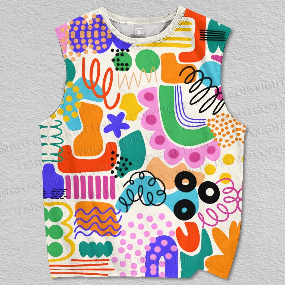 Unisex Multicolor Bauhaus Graffiti Printed Tank Top