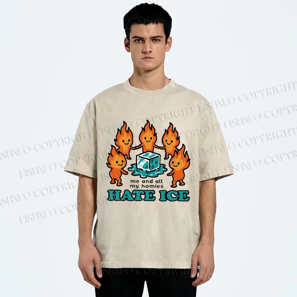 Unisex We Hate Ice Printed Washed Tee