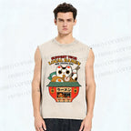 Unisex Japanese Ramen Cat Printed Washed Tank Top