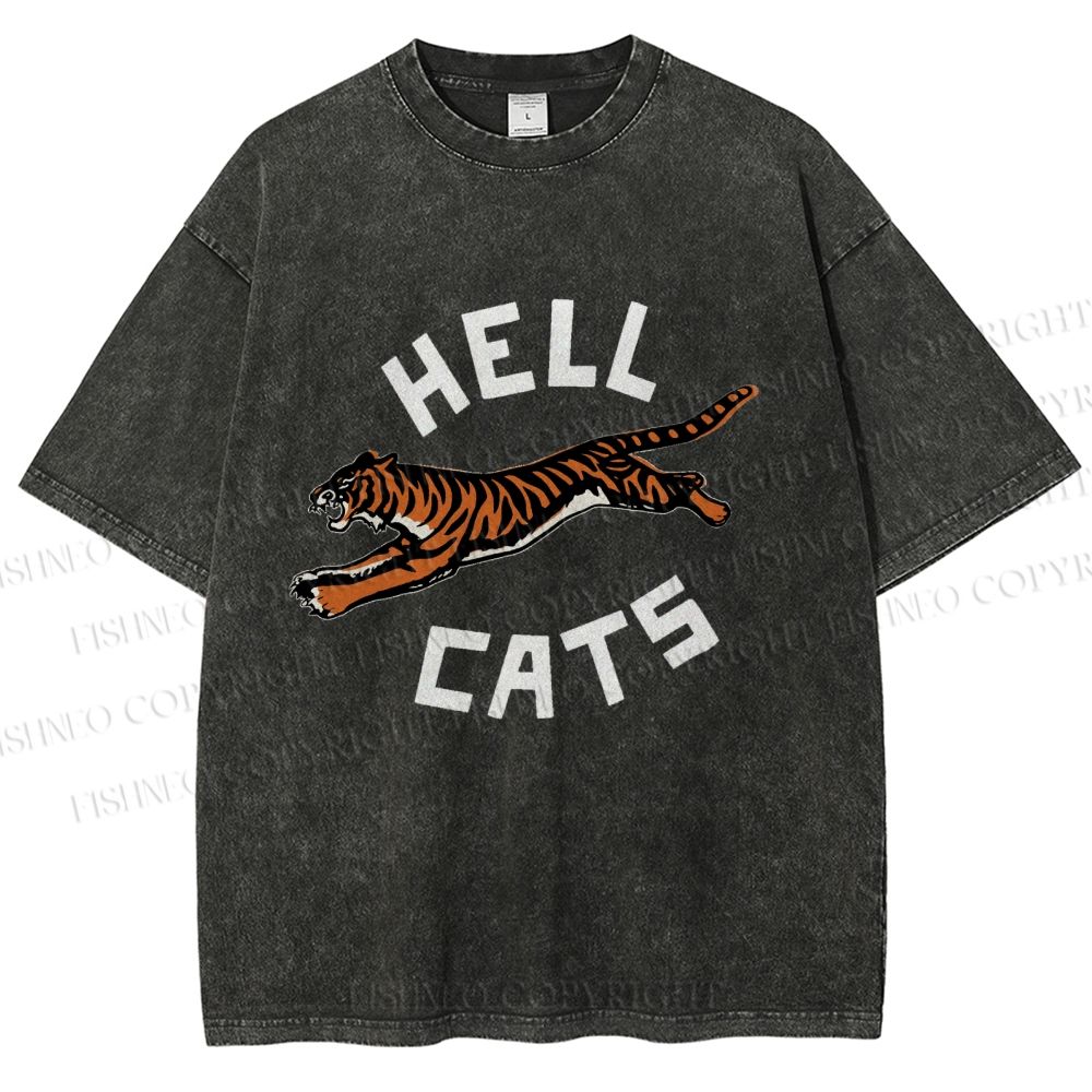 Unisex Hell Cat Printed Washed Tee