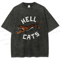 Unisex Hell Cat Printed Washed Tee