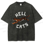Unisex Hell Cat Printed Washed Tee