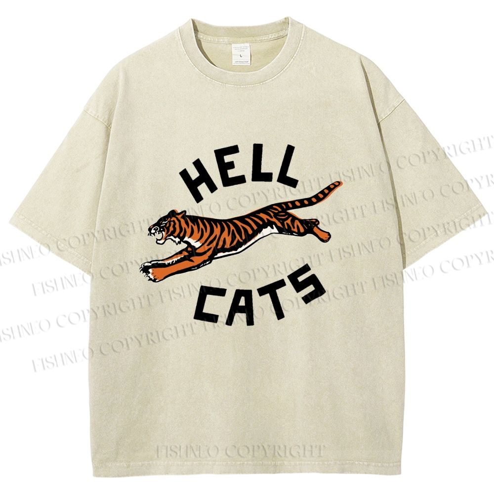 Unisex Hell Cat Printed Washed Tee