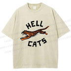 Unisex Hell Cat Printed Washed Tee
