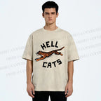 Unisex Hell Cat Printed Washed Tee