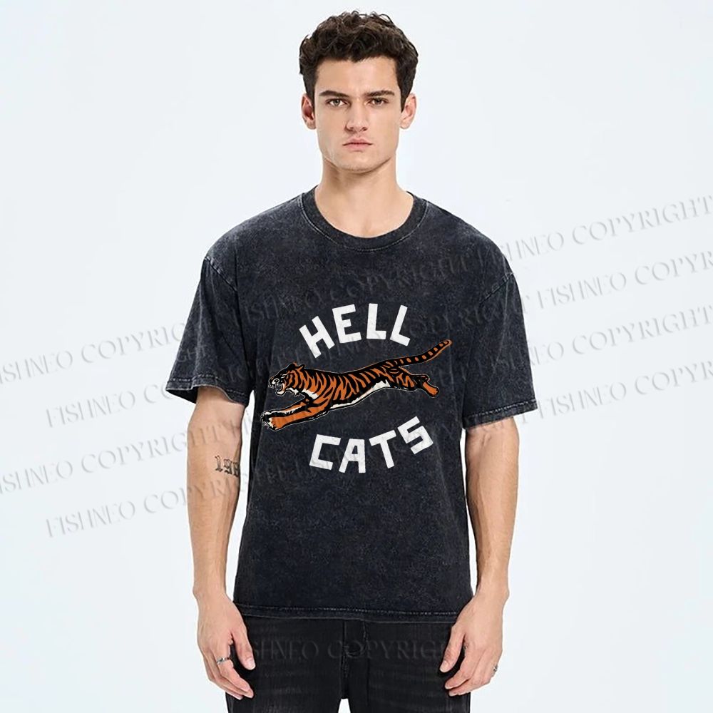 Unisex Hell Cat Printed Washed Tee