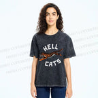 Unisex Hell Cat Printed Washed Tee