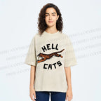 Unisex Hell Cat Printed Washed Tee